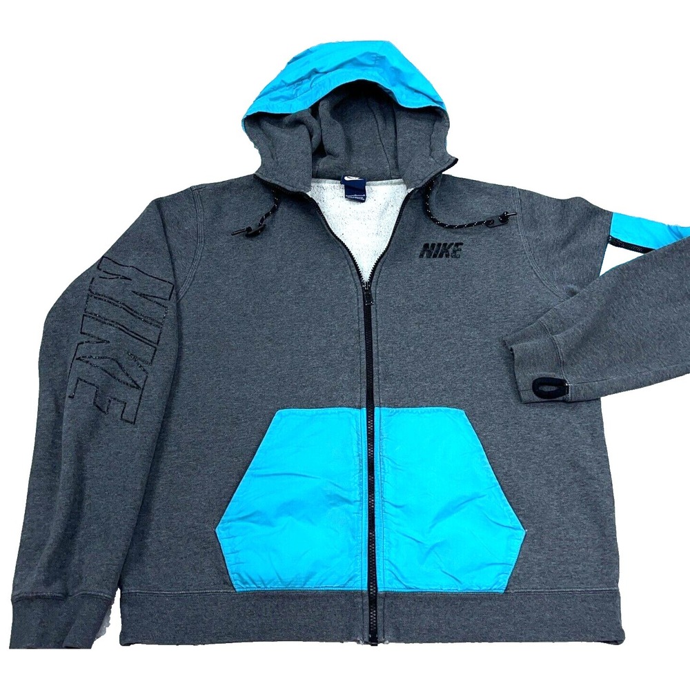 Nike Hoodie Men Medium Large Gray Blue Sweatshirt Jacket Full‎ Zip Track Teal *